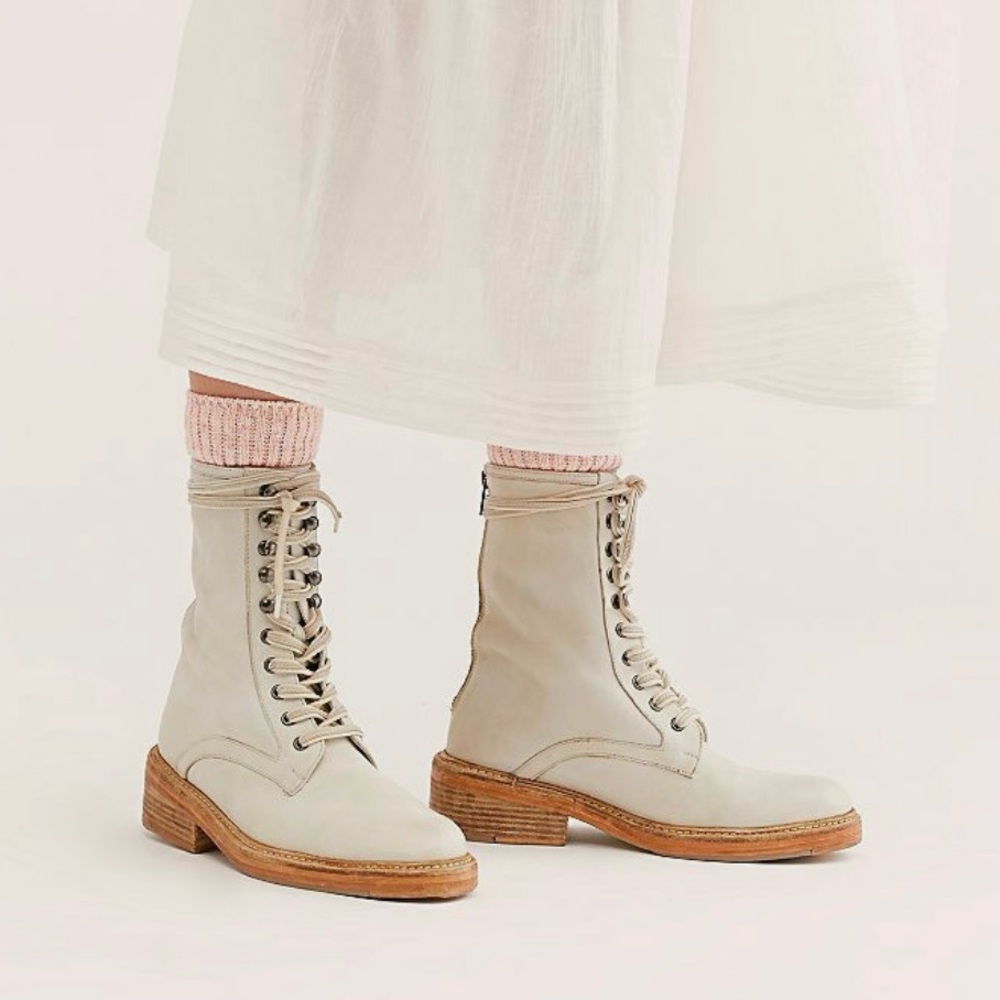 Free People Santa Fe Ecru White Leather Lace-Up Boots - Sz EU 40 (9-9.5 US)